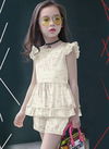 Cream Colour Bavv Western Children Western Wear Khadi Cotton Top And Short Capri Girls Wear Collection Bavv 04